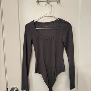 American Eagle Outfitters Women's Charcoal Long Sleeve Bodysuit
